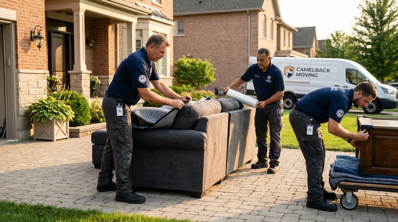 Large estate moving crew wrapping furniture in Grosse Pointe, MI