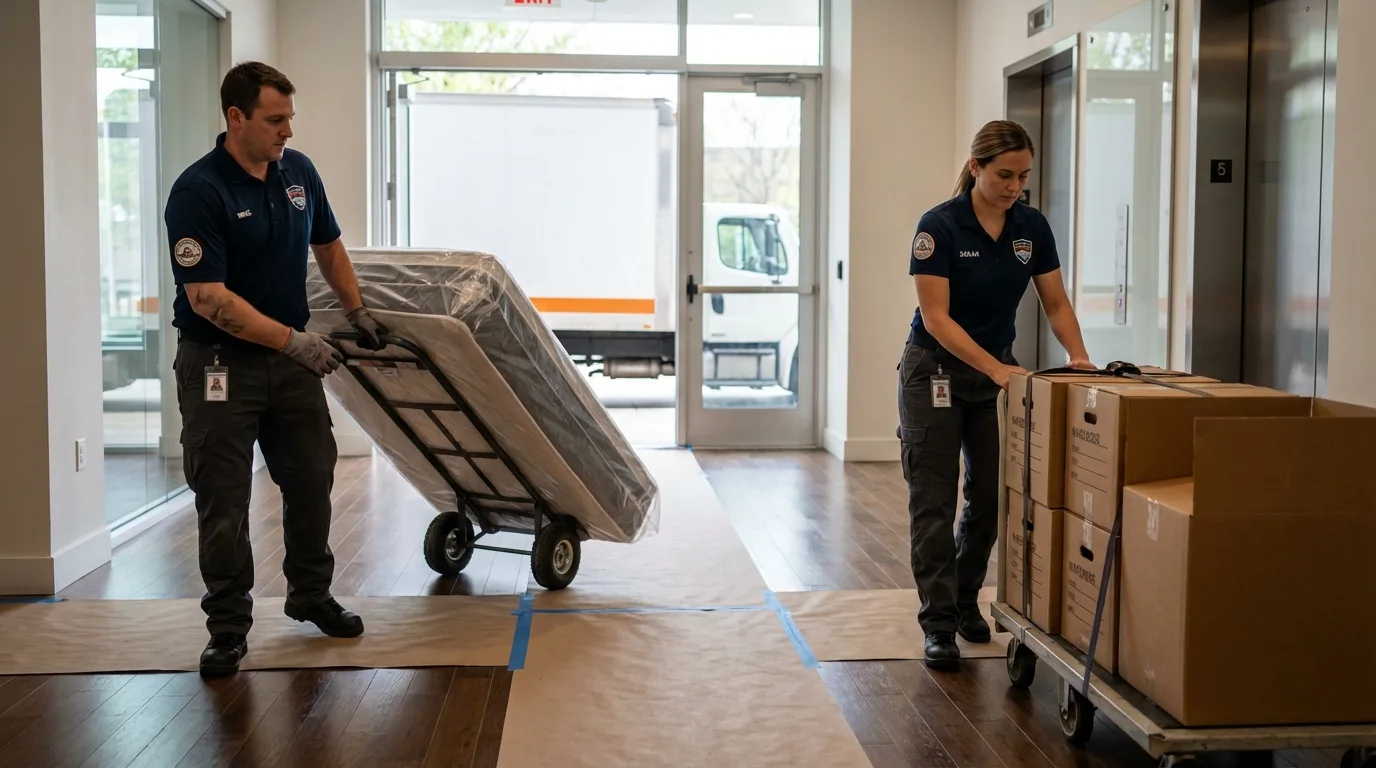 Professional apartment movers loading elevator in Grosse Pointe, MI